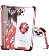 Ntech Apple iPhone 11 Pro hoesje silicone - iPhone 11 Pro hoesje shockproof met Ringhouder - iPhone 11 Pro Transparant / Rose Goud