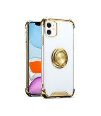 Ntech Apple iPhone 11 Pro hoesje silicone - iPhone 11 Pro hoesje shockproof met Ringhouder - iPhone 11 Pro Transparant / Goud