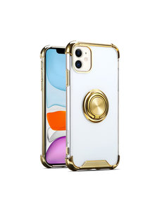 Ntech Apple iPhone 11 Pro hoesje silicone - iPhone 11 Pro hoesje shockproof met Ringhouder - iPhone 11 Pro Transparant / Goud