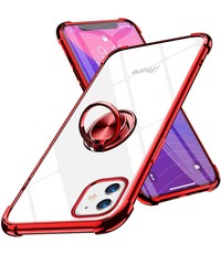 Ntech Apple iPhone 11 Pro hoesje silicone - iPhone 11 Pro hoesje shockproof met Ringhouder - iPhone 11 Pro Transparant / Rood