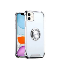 Ntech Apple iPhone 11 Pro hoesje silicone - iPhone 11 Pro hoesje shockproof met Ringhouder - iPhone 11 Pro Transparant / Zilver