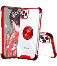 Ntech iPhone 11 hoesje silicone - iPhone 11 hoesje shock proof met Ringhouder - iPhone 11 Transparant / Rood