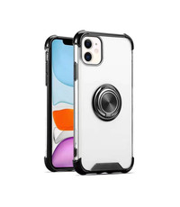 Ntech iPhone 11 hoesje silicone - iPhone 11 hoesje shock proof met Ringhouder - iPhone 11 Transparant / Zwart