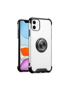 Ntech iPhone 11 hoesje silicone - iPhone 11 hoesje shock proof met Ringhouder - iPhone 11 Transparant / Zwart