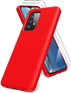 Ntech Samsung A52s Hoesje - Galaxy A52 5G / 4G hoesje  Silicone Rood - Galaxy  A52 Liquid Silicone Soft Nano cover - 2pack Screenprotector Galaxy A52