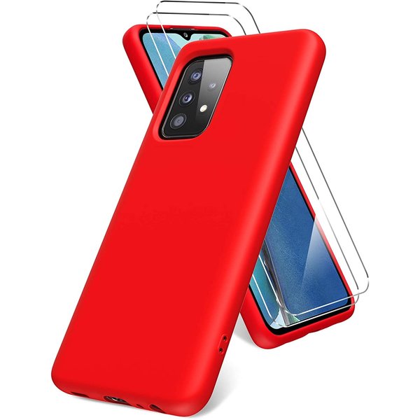 Ntech Hoesje Geschikt Voor Samsung Galaxy A52s Hoesje - Galaxy A52 5G / 4G hoesje Silicone Rood - Galaxy A52 Liquid Silicone Soft Nano cover - 2pack Screenprotector Galaxy A52