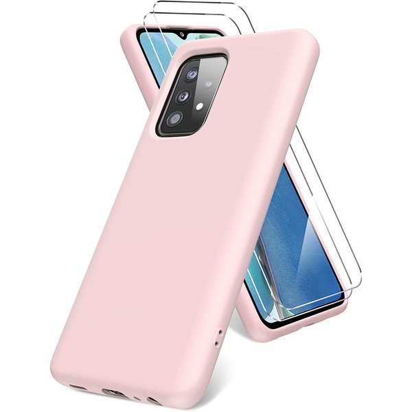 Ntech Hoesje Geschikt Voor Samsung Galaxy A52s Hoesje - Galaxy A52 5G / 4G hoesje Silicone licht Pink - Galaxy A52 Liquid Silicone Soft Nano cover - 2pack Screenprotector Galaxy A52