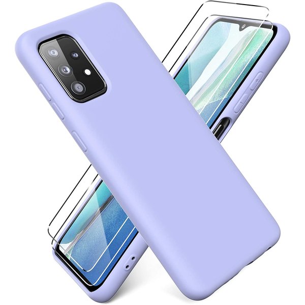 Ntech Hoesje Geschikt Voor Samsung Galaxy A52s Hoesje - Galaxy A52 5G / 4G hoesje Silicone Lila - Galaxy A52 Liquid Silicone Soft Nano cover - 2pack Screenprotector Galaxy A52