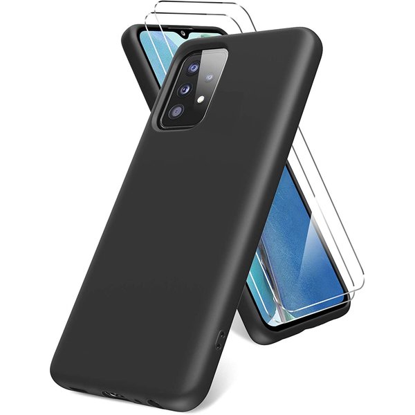 Ntech Hoesje Geschikt Voor Samsung Galaxy A72 hoesje - A72 5G / 4G hoesje Silicone Zwart - Galaxy A72 Liquid Silicone Soft Nano cover - 2pack Screenprotector Galaxy A72