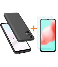 Ntech Samsung A32 hoesje - A32 4G hoesje Silicone Zwart - Galaxy A32 Liquid Silicone Soft Nano cover - 2pack Screenprotector Galaxy A32