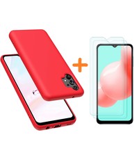 Ntech Samsung A32 hoesje - A32 4G hoesje Silicone Rood - Galaxy A32 Liquid Silicone Soft Nano cover - 2pack Screenprotector Galaxy A32