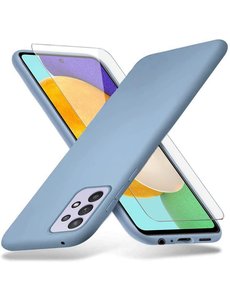 Ntech Samsung A32 hoesje - A32 4G hoesje Silicone Blauw - Galaxy A32 Liquid Silicone Soft Nano cover - 2pack Screenprotector Galaxy A32