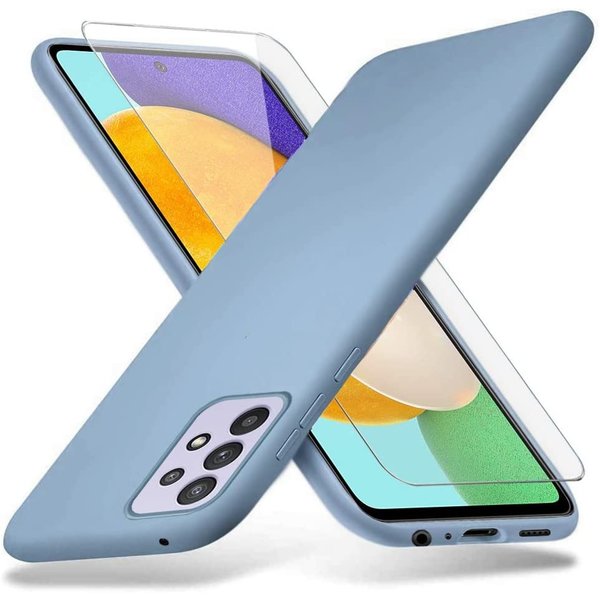 Ntech Hoesje Geschikt Voor Samsung Galaxy A32 hoesje - A32 4G hoesje Silicone Blauw - Galaxy A32 Liquid Silicone Soft Nano cover - 2pack Screenprotector Galaxy A32