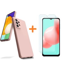 Ntech Samsung A32 hoesje - A32 4G hoesje Silicone Licht Rose - Galaxy A32 Liquid Silicone Soft Nano cover - 2pack Screenprotector Galaxy A32