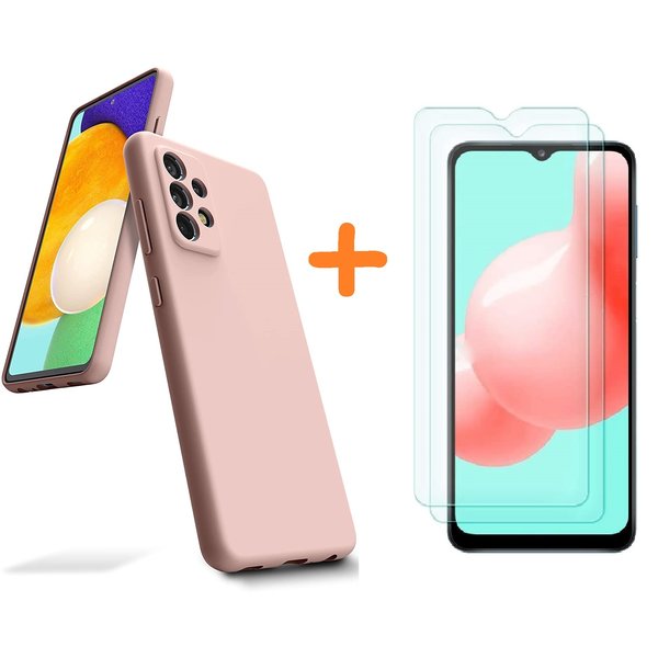 Ntech Hoesje Geschikt Voor Samsung Galaxy A32 hoesje - A32 4G hoesje Silicone Licht Rose - Galaxy A32 Liquid Silicone Soft Nano cover - 2pack Screenprotector Galaxy A32