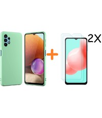 Ntech Samsung A32 hoesje - A32 4G hoesje Silicone Groen - Galaxy A32 Liquid Silicone Soft Nano cover - 2pack Screenprotector Galaxy A32