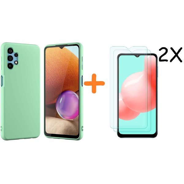 Ntech Hoesje Geschikt Voor Samsung Galaxy A32 hoesje - A32 4G hoesje Silicone Groen - Galaxy A32 Liquid Silicone Soft Nano cover - 2pack Screenprotector Galaxy A32