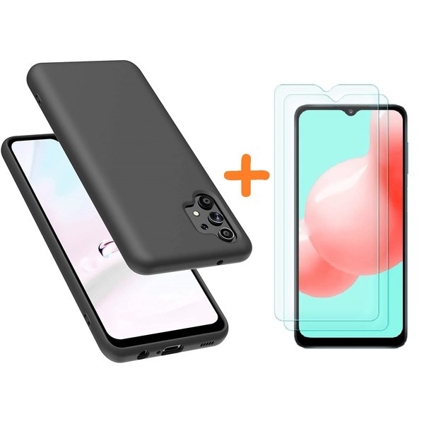 Ntech Hoesje Geschikt Voor Samsung Galaxy A32 hoesje - A32 5G hoesje Silicone Zwart - Galaxy A32 Silicone Liquid Soft Nano cover - 2pack Screenprotector Galaxy A32 5G