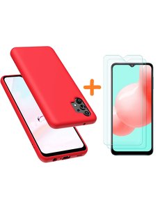 Ntech Samsung A32 hoesje - A32  5G hoesje Silicone Rood - Galaxy A32 Silicone Liquid Soft Nano cover - 2pack Screenprotector Galaxy A32 5G