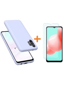 Ntech Samsung A32 hoesje - A32  5G hoesje Silicone Lila - Galaxy A32 Silicone Liquid Soft Nano cover - 2pack Screenprotector Galaxy A32 5G