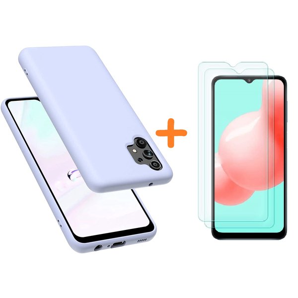 Ntech Hoesje Geschikt Voor Samsung Galaxy A32 hoesje - A32 5G hoesje Silicone Lila - Galaxy A32 Silicone Liquid Soft Nano cover - 2pack Screenprotector Galaxy A32 5G