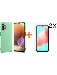 Ntech Samsung A32 hoesje - A32  5G hoesje Silicone Groen - Galaxy A32 Silicone Liquid Soft Nano cover - 2pack Screenprotector Galaxy A32 5G