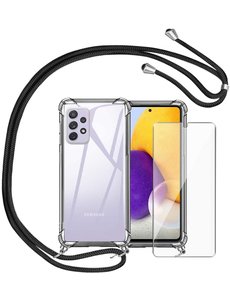 Ntech Samsung A52s Hoesje - Galaxy A52 5G / 4G hoesje transparant Shockproof Backcover met koord - Galaxy A52 screenprotector 1x