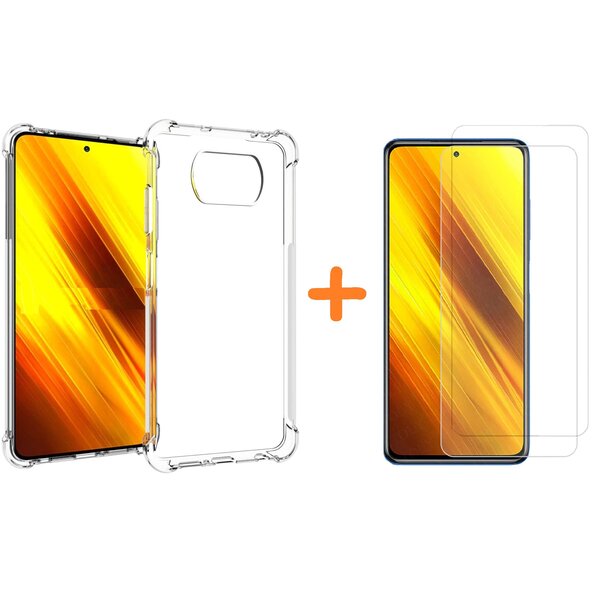 Ntech Hoesje geschikt voor Xiaomi Poco X3 hoesje shock proof transparant - Poco X3 Silicone hoesje - Hoesje Xiaomi Poco X3 - Xiaomi Poco X3 Screenprotector 2 pack