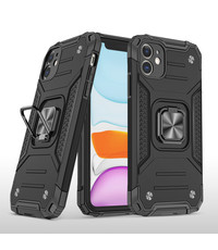 Ntech iPhone 11 Hoesje - Heavy Duty Armor hoesje Zwart - iPhone 11 silicone TPU hybride hoesje Kickstand ringhouder met Magnetisch Auto Mount