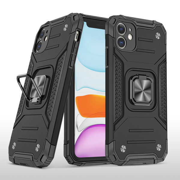 Ntech Hoesje Geschikt voor iPhone 11 - Heavy Duty Armor hoesje Met Kickstand ringhouder – Zwart