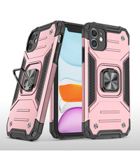 Ntech iPhone 11 Hoesje - Heavy Duty Armor hoesje Rose Goud - iPhone 11 silicone TPU hybride hoesje Kickstand ringhouder met Magnetisch Auto Mount