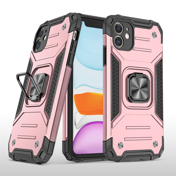 Ntech Hoesje Geschikt voor iPhone 11 - Heavy Duty Armor hoesje Met Kickstand ringhouder – Rosegoud