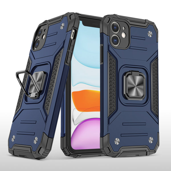 Ntech Hoesje Geschikt voor iPhone 11 - Heavy Duty Armor hoesje Met Kickstand ringhouder Blauw