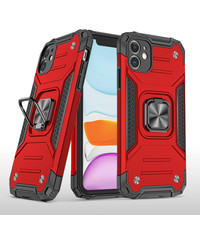 Ntech iPhone 11 Hoesje - Heavy Duty Armor hoesje Rood - iPhone 11 silicone TPU hybride hoesje Kickstand ringhouder met Magnetisch Auto Mount