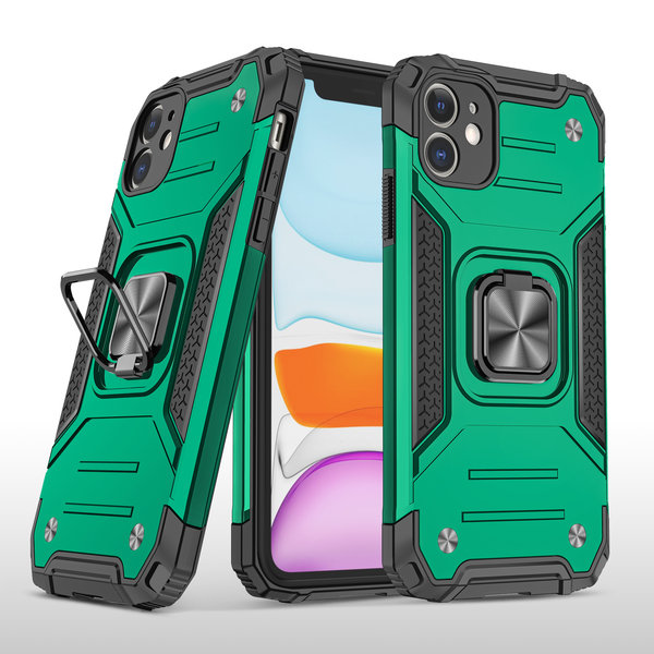 Ntech Hoesje Geschikt voor iPhone 11 - Heavy Duty Armor hoesje Met Kickstand ringhouder Groen