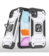 Ntech iPhone 11 Pro Hoesje - Heavy Duty Armor hoesje Zilver - iPhone 11Pro  silicone TPU hybride hoesje Kickstand ringhouder met Magnetisch Auto Mount