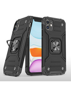 Ntech iPhone 11 Pro Max Hoesje - Heavy Duty Armor hoesje Zwart - iPhone 11 Pro Max silicone TPU hybride hoesje Kickstand ringhouder met Magnetisch Auto Mount