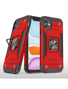 Ntech iPhone 11 Pro Max Hoesje - Heavy Duty Armor hoesje Rood - iPhone 11 Pro Max silicone TPU hybride hoesje Kickstand ringhouder met Magnetisch Auto Mount