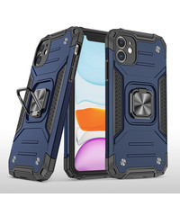 Ntech iPhone 11 Pro Max Hoesje - Heavy Duty Armor hoesje Blauw - iPhone 11 Pro Max silicone TPU hybride hoesje Kickstand ringhouder met Magnetisch Auto Mount