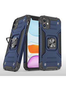 Ntech iPhone 11 Pro Max Hoesje - Heavy Duty Armor hoesje Blauw - iPhone 11 Pro Max silicone TPU hybride hoesje Kickstand ringhouder met Magnetisch Auto Mount