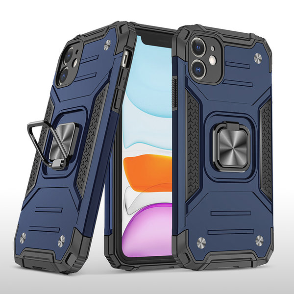 Ntech Hoesje Geschikt voor iPhone 11 Pro Max - Heavy Duty Armor hoesje Met Kickstand ringhouder – Blauw