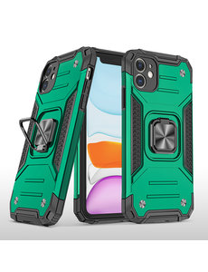 Ntech iPhone 11 Pro Max Hoesje - Heavy Duty Armor hoesje Groen - iPhone 11 Pro Max silicone TPU hybride hoesje Kickstand ringhouder met Magnetisch Auto Mount
