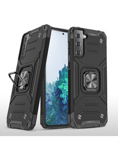 Ntech Samsung Galaxy S21 Hoesje Heavy Duty Armor met Kickstand ringhouder Zwart
