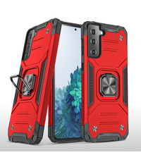 Ntech Samsung Galaxy S21 Hoesje Heavy Duty Armor met Kickstand ringhouder Rood