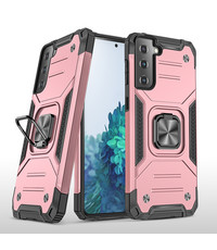 Ntech Samsung GalaxyS21 Hoesje Heavy Duty Armor met Kickstand ringhouder Rose Goud