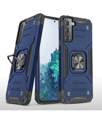 Ntech Samsung Galaxy S21 Hoesje Heavy Duty Armor met Kickstand ringhouder Blauw