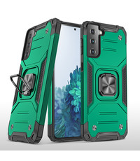 Ntech Samsung Galaxy S21 Hoesje Heavy Duty Armor met Kickstand ringhouder Groen