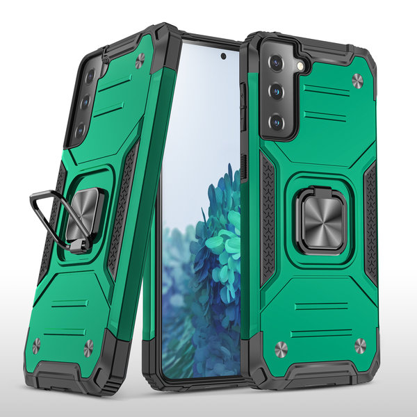 Ntech Hoesje Geschikt Voor Samsung Galaxy S21 Plus Hoesje - Heavy Duty Armor hoesje Groen - Galaxy S21 Plus silicone TPU hybride hoesje Kickstand ringhouder met Magnetisch Auto Mount