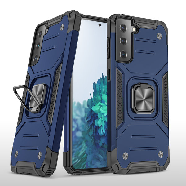 Ntech Hoesje Geschikt Voor Samsung Galaxy S21 Plus Hoesje - Heavy Duty Armor hoesje Blauw - Galaxy S21 Plus silicone TPU hybride hoesje Kickstand ringhouder met Magnetisch Auto Mount