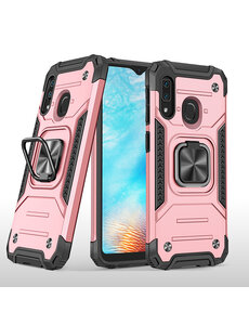Ntech Samsung A20E Hoesje - Heavy Duty Armor hoesje Rose Goud - Galaxy A20 E silicone TPU hybride hoesje Kickstand ringhouder met Magnetisch Auto Mount